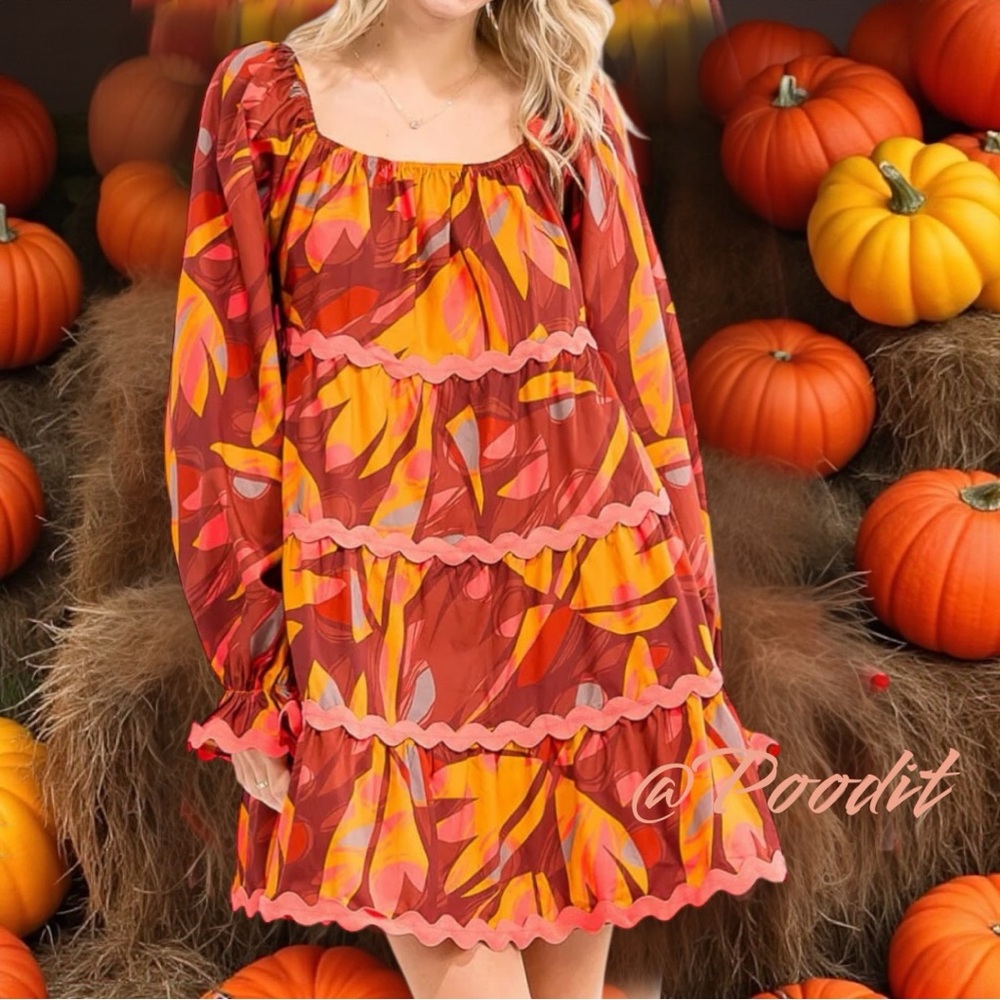FANTASTIC FAWN fall hues mini dress M L - Picture 3 of 8